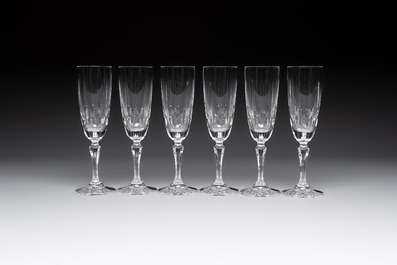 A French crystal wine cooler, six champagne flutes, six wine glasses and six water glasses, in original Arnauld de Brissac boxes, 1970s