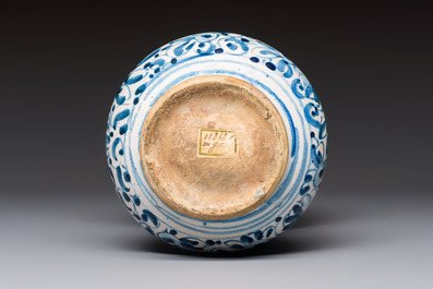 A blue and white Italian maiolica albarello with foliage design, Rome, early 17th C.