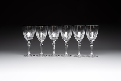 A French crystal wine cooler, six champagne flutes, six wine glasses and six water glasses, in original Arnauld de Brissac boxes, 1970s