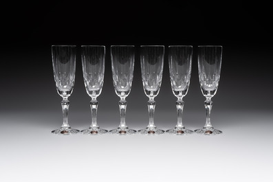 A French crystal wine cooler, six champagne flutes, six wine glasses and six water glasses, in original Arnauld de Brissac boxes, 1970s