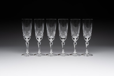 A French crystal wine cooler, six champagne flutes, six wine glasses and six water glasses, in original Arnauld de Brissac boxes, 1970s