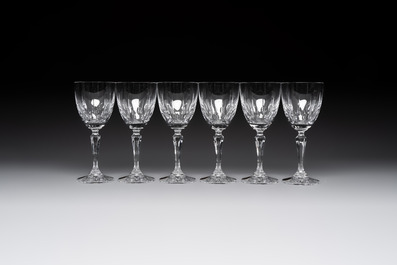 A French crystal wine cooler, six champagne flutes, six wine glasses and six water glasses, in original Arnauld de Brissac boxes, 1970s