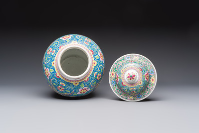 A Chinese famille rose 'Dragons' baluster vase and cover, Yongzheng/Qianlong