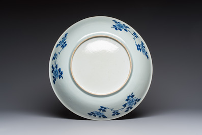 A Chinese blue and white 'Willow and Lotus' dish, Qianlong