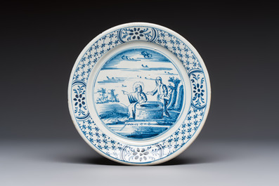 Six blue and white Dutch Delft 'Biblical Subject' plates, probably Friesland, Makkum, 18th C.