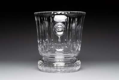 A French crystal wine cooler, six champagne flutes, six wine glasses and six water glasses, in original Arnauld de Brissac boxes, 1970s