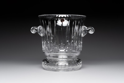 A French crystal wine cooler, six champagne flutes, six wine glasses and six water glasses, in original Arnauld de Brissac boxes, 1970s