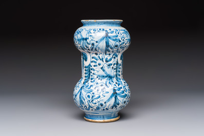 A blue and white Italian maiolica albarello with foliage design, Rome, early 17th C.