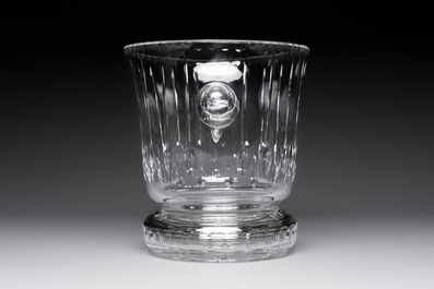 A French crystal wine cooler, six champagne flutes, six wine glasses and six water glasses, in original Arnauld de Brissac boxes, 1970s