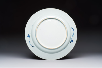 A Chinese blue and white dish with landscape design, Qianlong