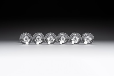 A French crystal wine cooler, six champagne flutes, six wine glasses and six water glasses, in original Arnauld de Brissac boxes, 1970s