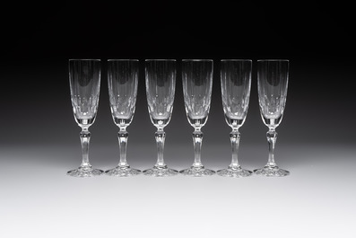 A French crystal wine cooler, six champagne flutes, six wine glasses and six water glasses, in original Arnauld de Brissac boxes, 1970s