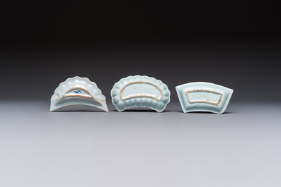 Two blue and white English Delftware condiment plates and a German N&uuml;rnberg example, 18th C.