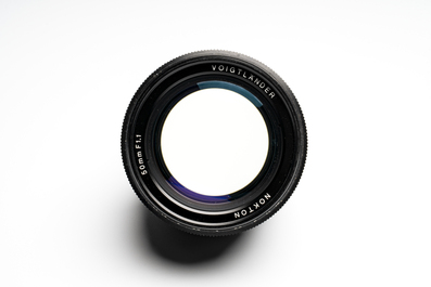 A Voigtl&auml;nder Nokton 50 mm F1.1 lens and hood