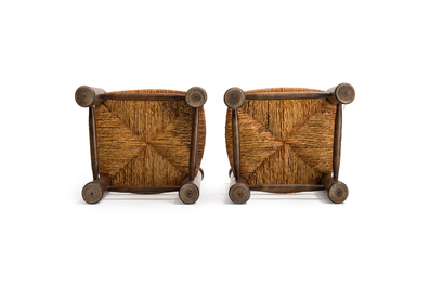 A pair of chairs in oak and straw, attributed to Charles Dudouyt, France, mid 20th C.