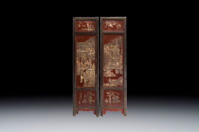 Two large Chinese coromandel lacquer panels with narrative and bird design, signed Huang Enchang 黃恩長, Qianlong, dated 1756