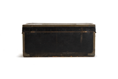 A Chinese export brass-bound black leather travel trunk, 19th C.