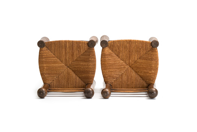 A pair of chairs in oak and straw, attributed to Charles Dudouyt, France, mid 20th C.