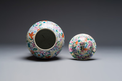 A large Chinese famille rose 'Millefleurs' baluster vase and cover, Yongzheng mark, Republic