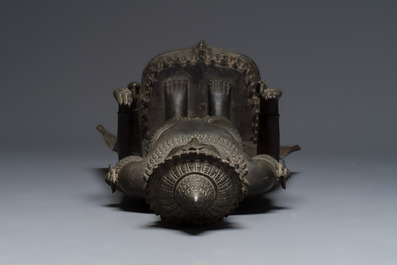 A large bronze Lopburi-style standing Buddha Shakyamuni, Thailand or Cambodia, 20th C.