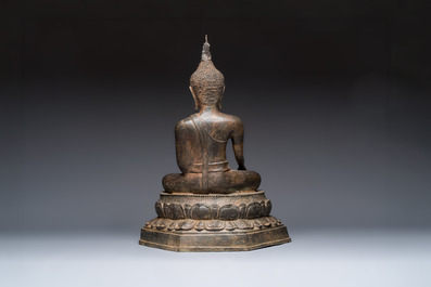 A large bronze seated Buddha Shakyamuni, Thailand, 20th C.