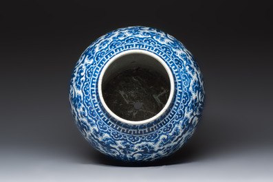 A large Chinese blue and white 'Lotus Scroll' baluster vase with later gilt-bronze lamp mounts, Kangxi