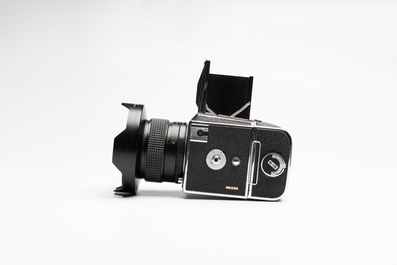 A Kiev 88 with Zodiak-B 30mm F3.5 fisheye lens, waist-level viewfinder and film back