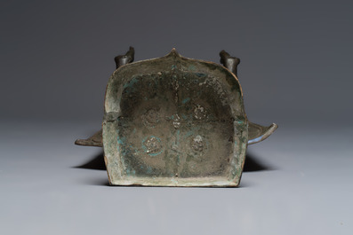 A large bronze Lopburi-style standing Buddha Shakyamuni, Thailand or Cambodia, 20th C.