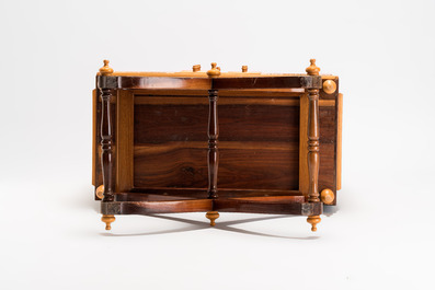 A Moorish-style wooden chest on stand with mirrors and geometric patterns, 20th C.