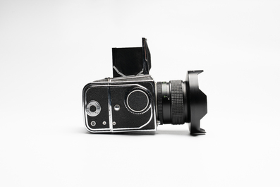 A Kiev 88 with Zodiak-B 30mm F3.5 fisheye lens, waist-level viewfinder and film back
