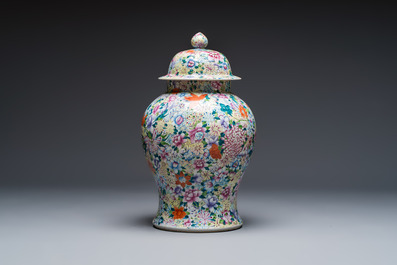 A large Chinese famille rose 'Millefleurs' baluster vase and cover, Yongzheng mark, Republic