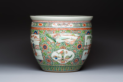 A Chinese famille verte 'Zhu Lin Qi Xian 竹林七賢' and 'Xi Xiang Ji' fish bowl or jardini&egrave;re, 19th C.