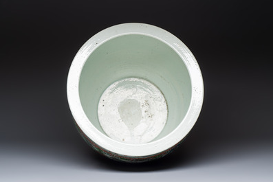 A Chinese famille verte 'Zhu Lin Qi Xian 竹林七賢' and 'Xi Xiang Ji' fish bowl or jardini&egrave;re, 19th C.