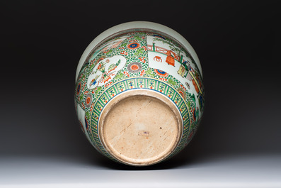 A Chinese famille verte 'Zhu Lin Qi Xian 竹林七賢' and 'Xi Xiang Ji' fish bowl or jardini&egrave;re, 19th C.