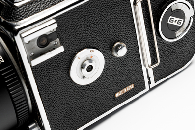 A Kiev 88 with Zodiak-B 30mm F3.5 fisheye lens, waist-level viewfinder and film back