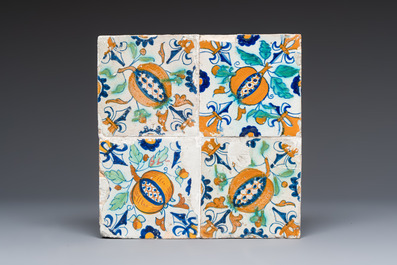 Three polychrome Dutch Delft tile panels, early to mid 17th C.
