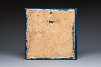 Six blue, white and manganese Dutch Delft tile panels, 18th C.