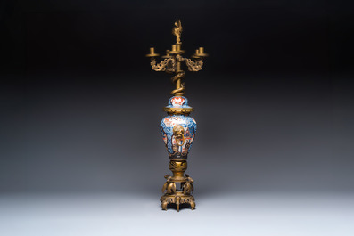 A large gilt-bronze-mounted Japanese Imari vase adapted as candelabra, 19th C.
