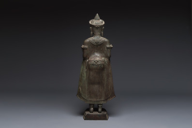 A large bronze Lopburi-style standing Buddha Shakyamuni, Thailand or Cambodia, 20th C.