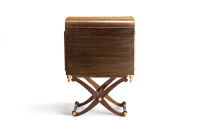 A Moorish-style wooden chest on stand with mirrors and geometric patterns, 20th C.