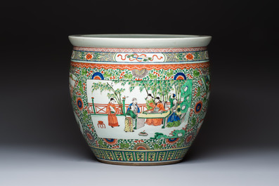 A Chinese famille verte 'Zhu Lin Qi Xian 竹林七賢' and 'Xi Xiang Ji' fish bowl or jardini&egrave;re, 19th C.