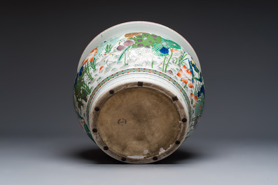 A large French famille verte-style 'Lotus Pond with Birds' fish bowl or jardini&egrave;re, Samson, Paris, 19th C.