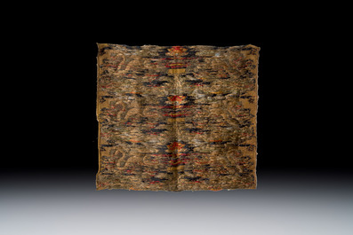 Two Chinese yellow-ground kesi silk 'Dragon' panels, late Ming