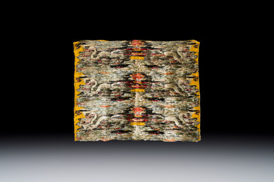 Two Chinese yellow-ground kesi silk 'Dragon' panels, late Ming