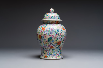 A large Chinese famille rose 'Millefleurs' baluster vase and cover, Yongzheng mark, Republic