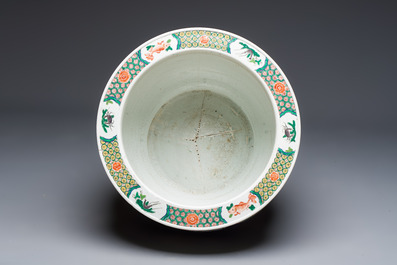 A large French famille verte-style 'Lotus Pond with Birds' fish bowl or jardini&egrave;re, Samson, Paris, 19th C.