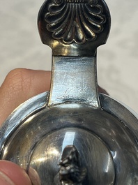A silver-mounted Chinese blue and white 'Zhou Dunyi 周敦頤' ewer, Ming