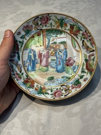 A Chinese Canton famille rose 20-piece tea service with figural design, 19th C.