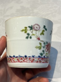 Five Chinese famille rose wares with floral design, Qianlong and Hongxian marks, Republic