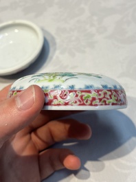 Five Chinese famille rose wares with floral design, Qianlong and Hongxian marks, Republic